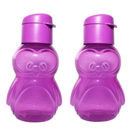 Tupperware 2 X ECO Water Sports Bottle 12 Oz for Kids - Penguin - Purple.