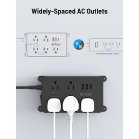 TROND TROND Power Strip Surge Protector, 5 Widely-Spaced Outlets with 3 USB Ports (1 USB C), ETL Listed, Wall Mountable, Flat Plug 5ft Extension Cord, 1300J, 14AWG Heavy Duty, for Office Kitchen, Black