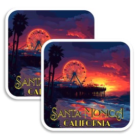 Santa Monica California Magnet 4 Inch 2-Pack Pier Beach – Strong Vinyl Decorative Travel Magnets for Fridge Locker Kitchen Office – Cute Fun Aesthetic Cool Durable & Long-Lasting Souvenir ID44999