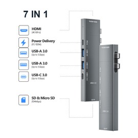 USB C Hub for MacBook, USB-C Hub 7-in-2, for Thunderbolt 4 USB C Port, 4K 60Hz HDMI, 2 USB C, 2 USB A Data Ports microSD SD Card Reader for MacBook Pro 13 Inch, MacBook Air M1 M2 M3