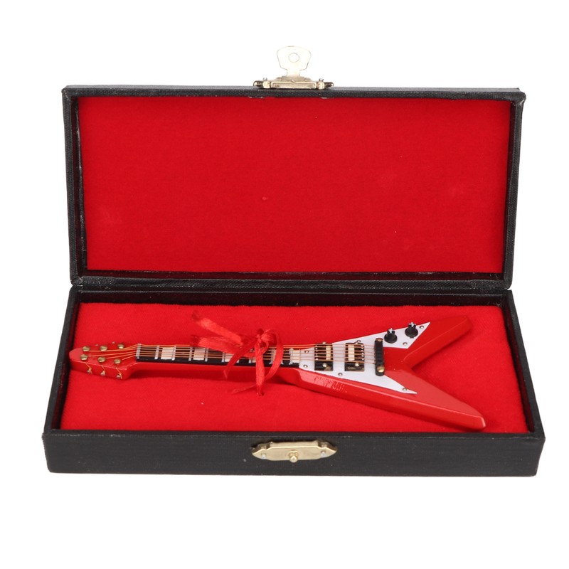 Red Miniature Electric Guitar Replica Wooden Mini Musical Instrument Model