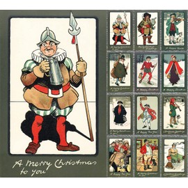 PIXILUV VINTAGE CHRISTMAS (Pack of 12) Notecards Small Greeting Cards # Happy Yuletide Different Historic Time Periods ~ Vintage Christmas Postcards Reprint