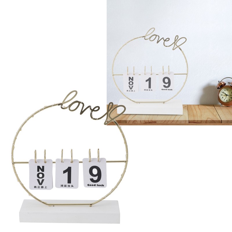Metal Desk Calendar Modern Creative Tabletop Flip Calendar with LED