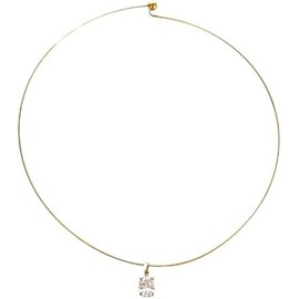 Collar Rígido de Acero Inoxidable Chapado en Oro con Dije de Circonia, Estilo Minimalista, Diámetro 14cm