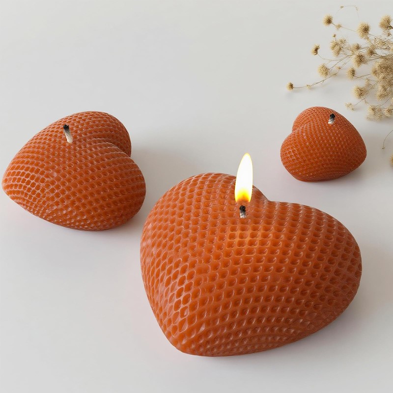 3PCS Woven Mesh Heart Candle Soap Silicone Mold, Heart Shape
