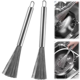 Kitchen Brush, Stainless Steel, Set of 2, Pot Scourer, Comfortable Handle, Elastic Steel Wire, Hanging Storage, Burning, Scorch, Scorch, Pot Washing, Dish Washing, Multi-functional, Dish Brush,