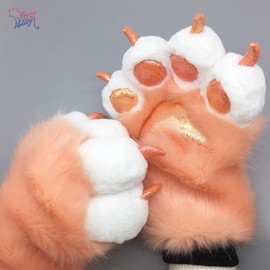 Furryvalley Fursuit Paws Furry Partial Cosplay Fluffy Claw Gloves Costume Lion Bear Props for Kids Adults (candy orange)