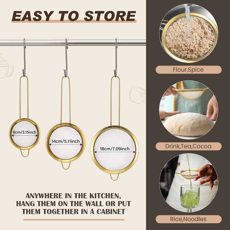 Baderke 5 Pcs Gold Strainers and Colanders Set Including 4/5