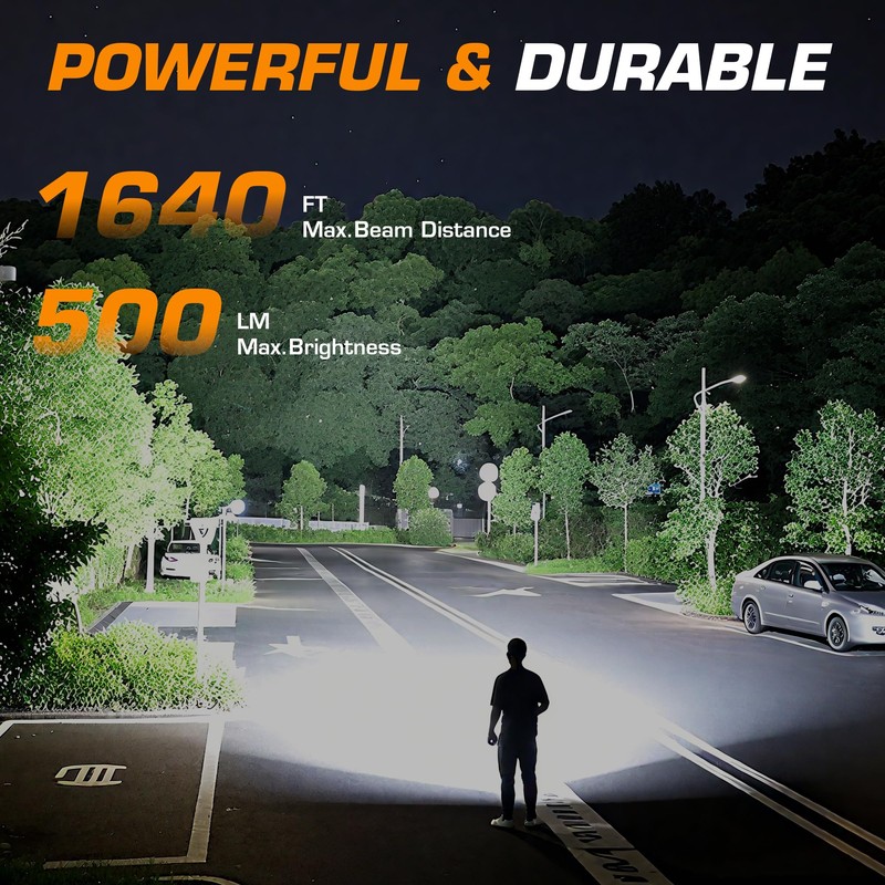 EverBrite Powerful Rechargeable Spotlight, 500lm LED Flashlight with Adjustable Stand,