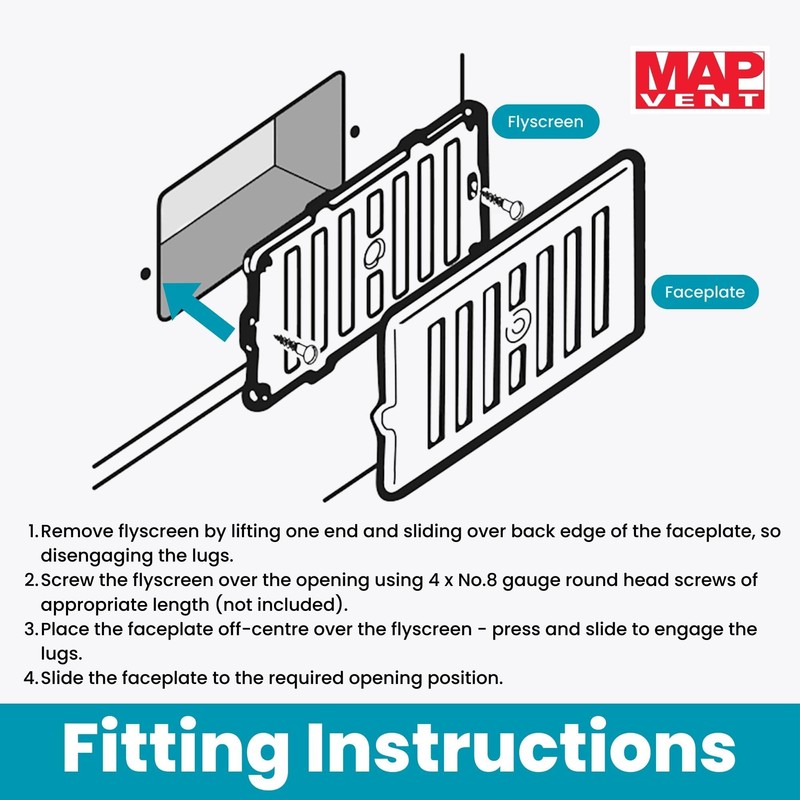 Map Adjustable Air Vent With Flyscreen Cover, 6" x 3"