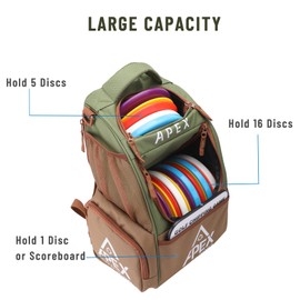 Apex Outdoors Disc Golf Bag, Large Disc Golf Backpack Holds Over 21 Discs, Durable & Lightweight with Multiple Storage Pockets
