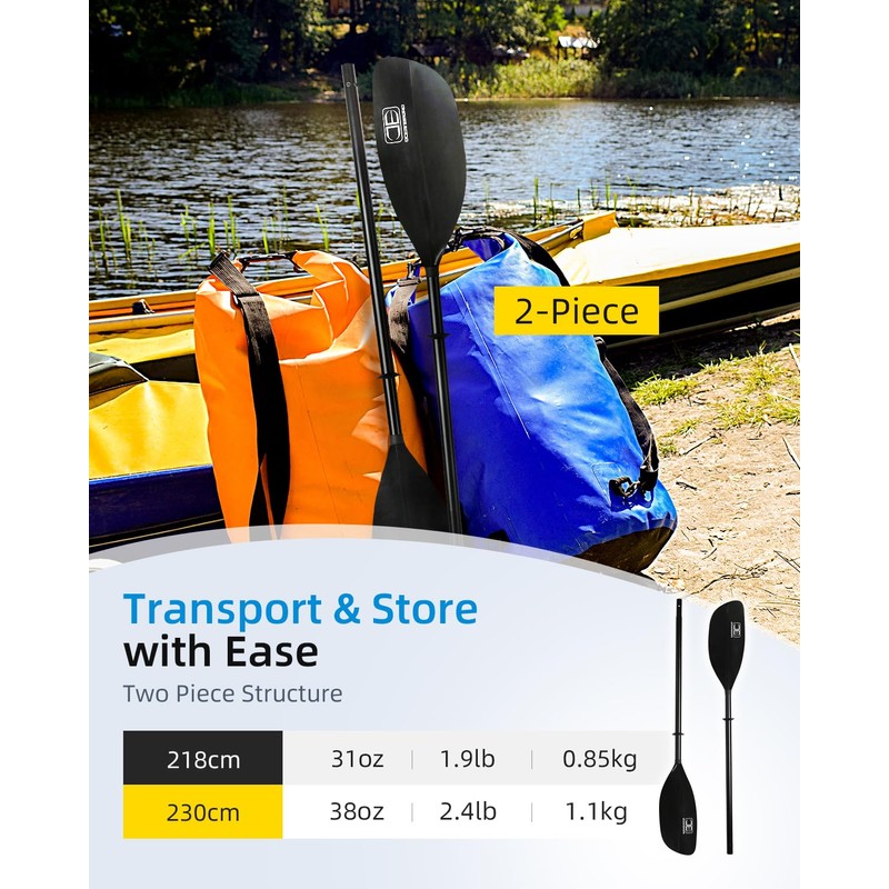 OCEANBROAD Kayak Paddle 90.5in/230cm Alloy Shaft 2-Piece Floatable Kayak Oar