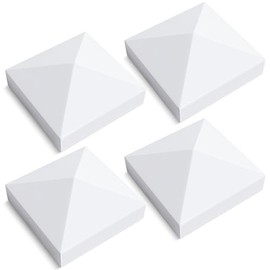 VIVIDA 4" x 4" Fence Post Caps, Pyramid PVC Vinyl Post Caps (Actual 4" x 4"), Waterproof Deck Top Cover for Vinyl Fence, Lamp, Deck, Mailbox, White, 4 Pack