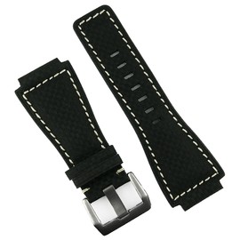 B & R Bands Black Carbon Fiber Style White Stitch Bell & Ross BR01 BR03 Watch Band Strap - Small Length