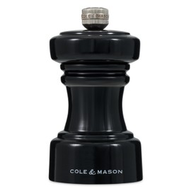 Cole & Mason Hoxton Mill - Table Black Pepper Grinder - Refillable Peppercorn Grinder - Kitchen & Home Accessory - Pepper Mill with Carbon Steel Mechanism - 4'', Black Gloss