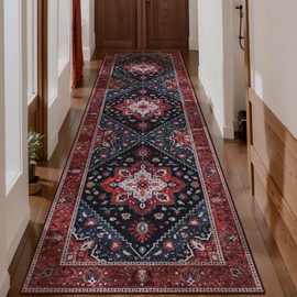 Ciicool Washable Vintage Runner Rug - 2'6" x 10' ft Hallway Carpet, Boho Low Pile Long Non Slip Soft Stair Runner Kitchen Carpet Indoor Oriental Throw for Living Room Bathroom Entry