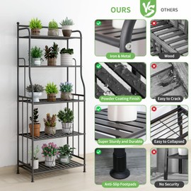 MORITIA 5 Tier Metal Plant Stand Indoor and Outdoor Flower Rack, Home Iron Storage Organizer Shelf, Black, 21.7 x 11 x 52.4 inch