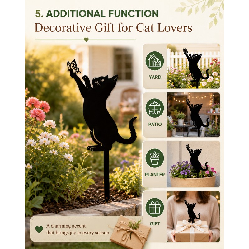 Metal Cat Garden Stakes for Outdoor Decor – Cute Cat