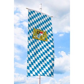 Bavarian Flag - 150 x 400 cm, Banner Flag for Flagpole, Bavarian Flag with Lion Crest & Diamond, Made of Weatherproof and Tear-Resistant 100% Flag Polyester Fabric, Also as Bavarian Decoration for