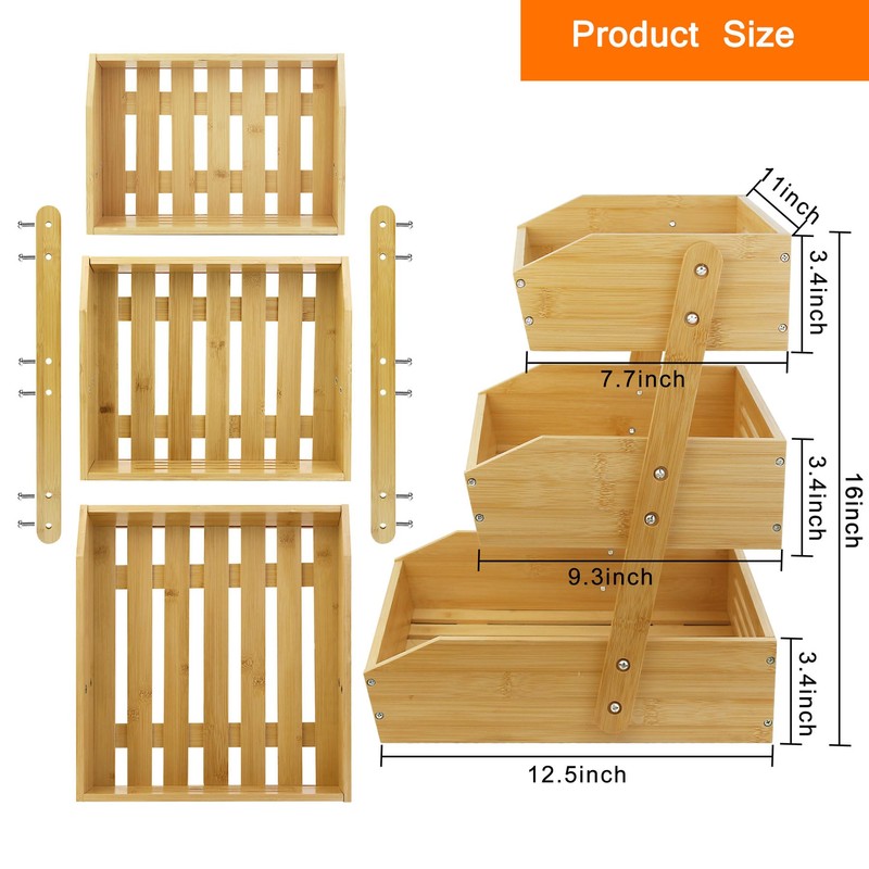 mobzio Fruit Basket for Kitchen Counter, 3 Tier Fruit Stand,
