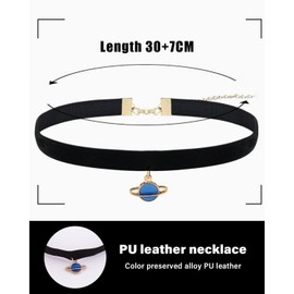WUNZILO 1 x Black Velvet Choker Necklace Elegant Blue Saturn Pendant Necklace Adjustable Necklace Punk Gothic Jewellery for Women and Girls