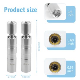 14mm+16mm Spark Plug Socket,12-Point Professional Spark Plug Socket Set Removal Tool with Thin Wall Magnetic Design,Universal Spark Plug Wrench of Car Accessories for Car SUV (Short 14mm+16mm)