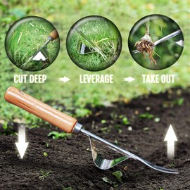 Betus Manual Hand Weeder - Bend-Proof Leverage Base for Super Easy Weed Removal & Deeper Digging - Sturdy Chrome Plated Steel - Compact Dandelion Weed Puller Tool for Yard Lawn and Farm