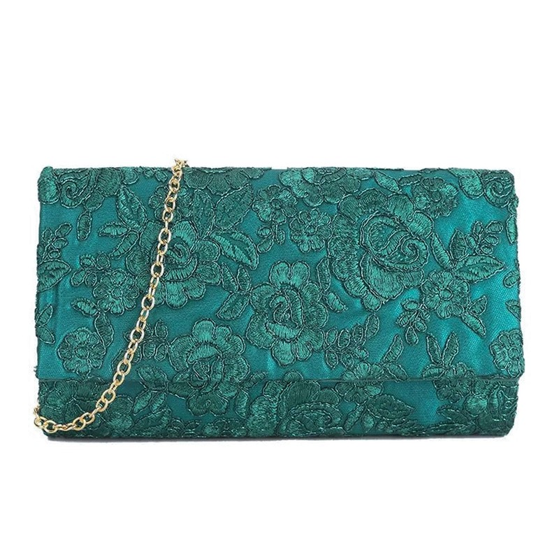 UShopUK Satin Lace Floral Wedding Evening Party Handbag Handbag, Green,