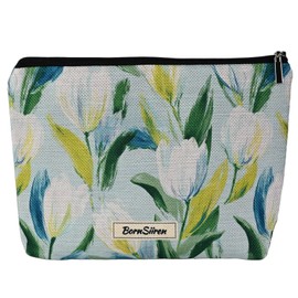 BornSiiren Floral Makeup Bag,Tulip Flower Cosmetic Bag for Women, Large Capacity Toiletry Bag,Zipper Pouch, Travel Accessories Storage with Lining