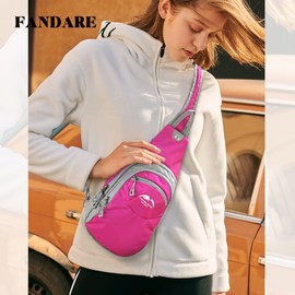 FANDARE Unisex Chest Bag Sports Shoulder Bags Sling Bag Men Women Shoulder Bags Crossover Backpack Shoulder Bag Daypacks for Outdoor Travel Camping Hiking Backpacks Crossbody Pack, pink-red, Daypack