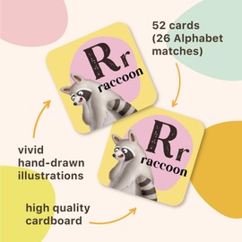 Bonbaloo - Alphabet Animals Matching Game for Kids - 52 Memory Cards Board Game - Ages 3+ Develops Concentration and Focus Skills