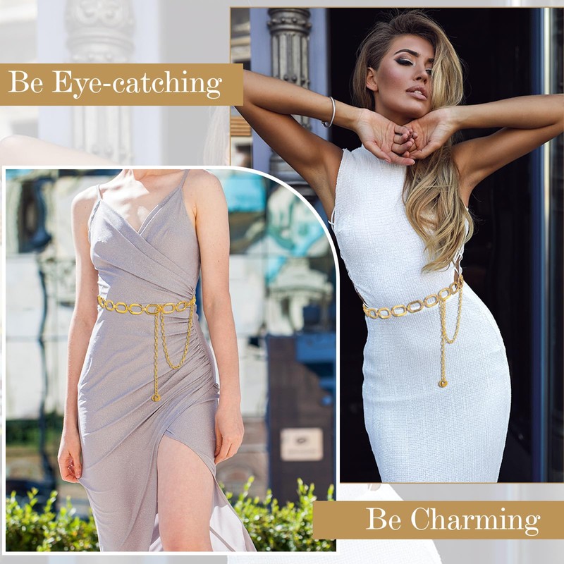 Gold Chain Belt for Women, Adjustable Metal Gold Waist Chains,