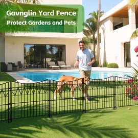 6 Panels Garden Fence Animal Barrier, 32in(H)×13.5ft(L) Rustproof Metal No Dig Fence | Reusable Decorative Garden Fence Border with Extra-Long Ground Stakes | Temporary Dog Fence for Yard, Black