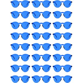 Hoteam 24 Pairs Rimless Round Sunglasses Bulk Tinted Party Sunglasses Transparent Candy Color Eyewear for Women Men Party (Blue)