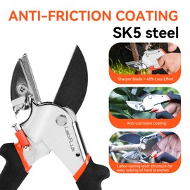 LeafLux 8" Professional Heavy Duty Anvil Pruning Shears with Anti-Rust SK-5 Blades, Garden Shears for Dry Stems and Small Branches, Gardening Scissors, Clippers for Wood, Non-Slip Handle. | LFXP1108S