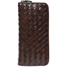 Berkut 1030220 Italian Leather Genuine Leather Braided Long Wallet, Round Zipper, YKK Genuine Product, Large Capacity, Gift Box Included, dark brown