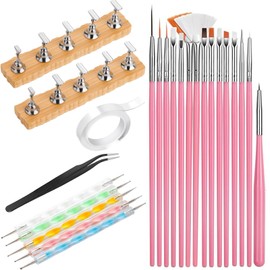 Nail Art Werkzeug, Nageldesign-Werkzeugset mit 15 Nagel Pinsel, 5 stücke Dotting Tools, Nagel Stander, Nagelpinzette, Nageldekoration Anfänger Set für Gelnägel UV-Gel Nageldesign Nail Art
