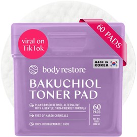 Body Restore Bakuchiol Toner Pads – Christmas Stocking Stuffers, White Elephant, Korean Skin Care, Face Wipe with Niacinamide & Hyaluronic Acid, Travel Essentials, Birthday Gifts for Women, Men