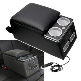 Sporacingrts Center Console Armrest Organizer with LED Light, USB Port, Cup Holders, Armrest, Padded Top Lid - Ideal for Business Upgrade Center Console Organizerand