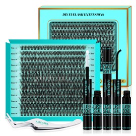 Lash Clusters Kit 240PCS Eyelash Extension D Curl Wispy Clusters Extensions DIY Natural Individual Lashes Kit with Lash Bond and Remover Eyelash Tweezer(40D)