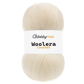 HobbyMia Woolera Crochet Wool Yarn - 100g / 623yds - (1) Superfine Weight - 75% Acrylic, 25% Wool (Off-White, 1 Skein)
