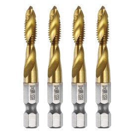 sourcing map 4pcs Combination Drill and Tap Bits Metric M6 x 1 Thread 1/4" Hex Shank Titanium Coated Threading Screw Taps 4341 High Speed Steel Machine Drilling Tapping Tool Kit