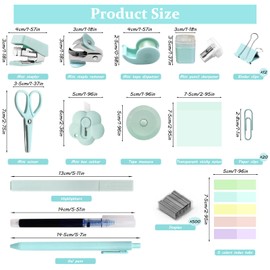 Mini Office Supply Kit, Teal Mini Stapler with Staples and Tape Dispenser Set, Mini Stationary Kit Includes Sticky Notes Index Tabs Highlighters Gel Pens for Office & School Annotating Books (Teal)