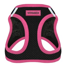 Voyager Step-in Air Dog Harness - All Weather Mesh, Reflective, No Pull Harness for Small, Medium Dogs, Cats - Secure with Hook & Loop Fastener, Buckle, Double D-Rings - Black/Pink Trim, S