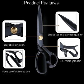 Professional Fabric Scissors 9'' - Heavy Duty Sewing Shears with High Carbon Steel Blades for Precise Cutting, Tailoring,Crafts, Industrial Strength Use, Sharp Precision Dressmaking Tools