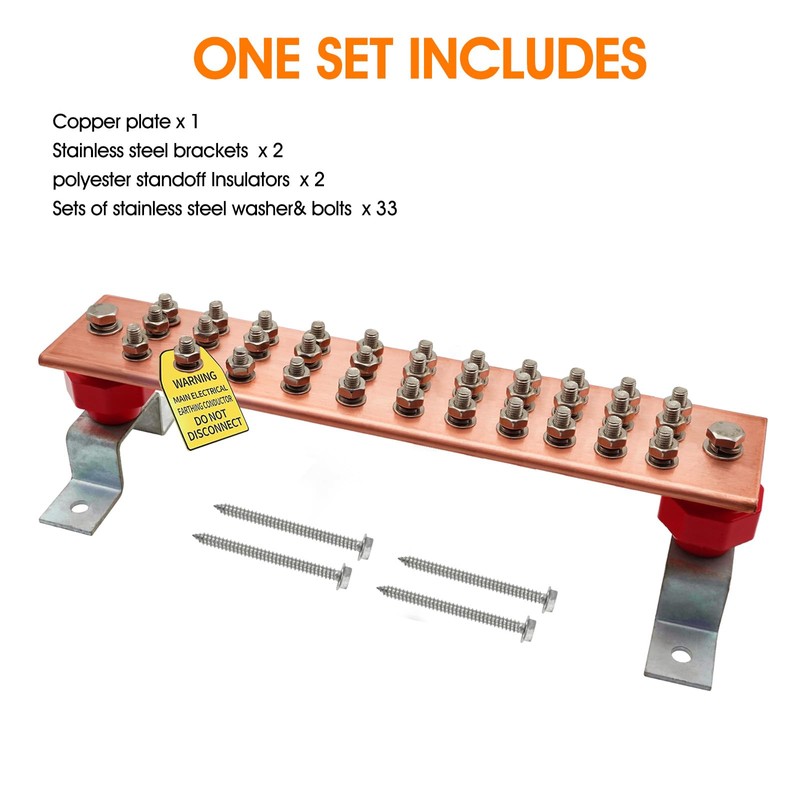 Copper Grounding Bar Kit - 16"*3.15" Copper Bus Bar with