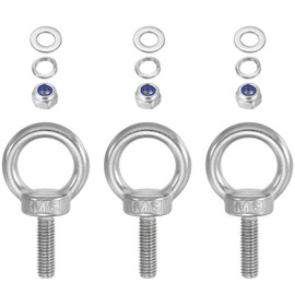 TA-VIGOR 3Pcs M6 x 20mm Lifting Long Eye Bolt, 304 Stainless Steel Wall Expansion Anchor Bolts, Masonry Concrete Screws Shoulder Eyebolt Lifting Ring with Nuts Washers for Hanging Hammock Article