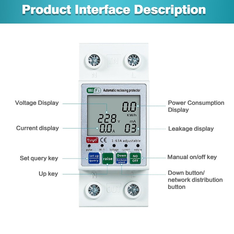 DEWIN Electricity Meter, DIN Rail, Smart Energy Meter Tuya WiFi