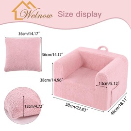 Welnow Kids Sofa with Pillow, Cozy Toddler Chair Soft Foam Seat for Reading, Children's Couch with Armrest Lightweight Comfy Kids Furniture for Bedroom, Playroom for Boys and Girls, Sherpa Pink