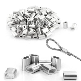 Aluminum Sleeve Clamp, 120 Pieces Aluminium Wire Rope Clamp, 2mm/0.07in Crimp Sleeves, Aluminium Crimping Loop Sleeves Clip, Suitable for Fixing and Splicing Wires, Steel Wires, And Ropes